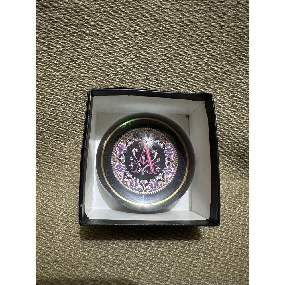 Paperweight Punch Studio Crystal Letter "A" Monogram France Purple Pink